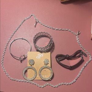 Silver-Tone Pavé Hoop Drop Earrings and other silver jewelry misc lot of jewelry